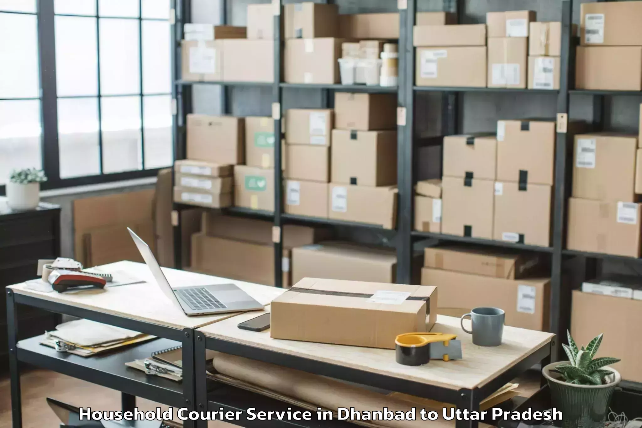 Easy Dhanbad to Maniar Household Courier Booking